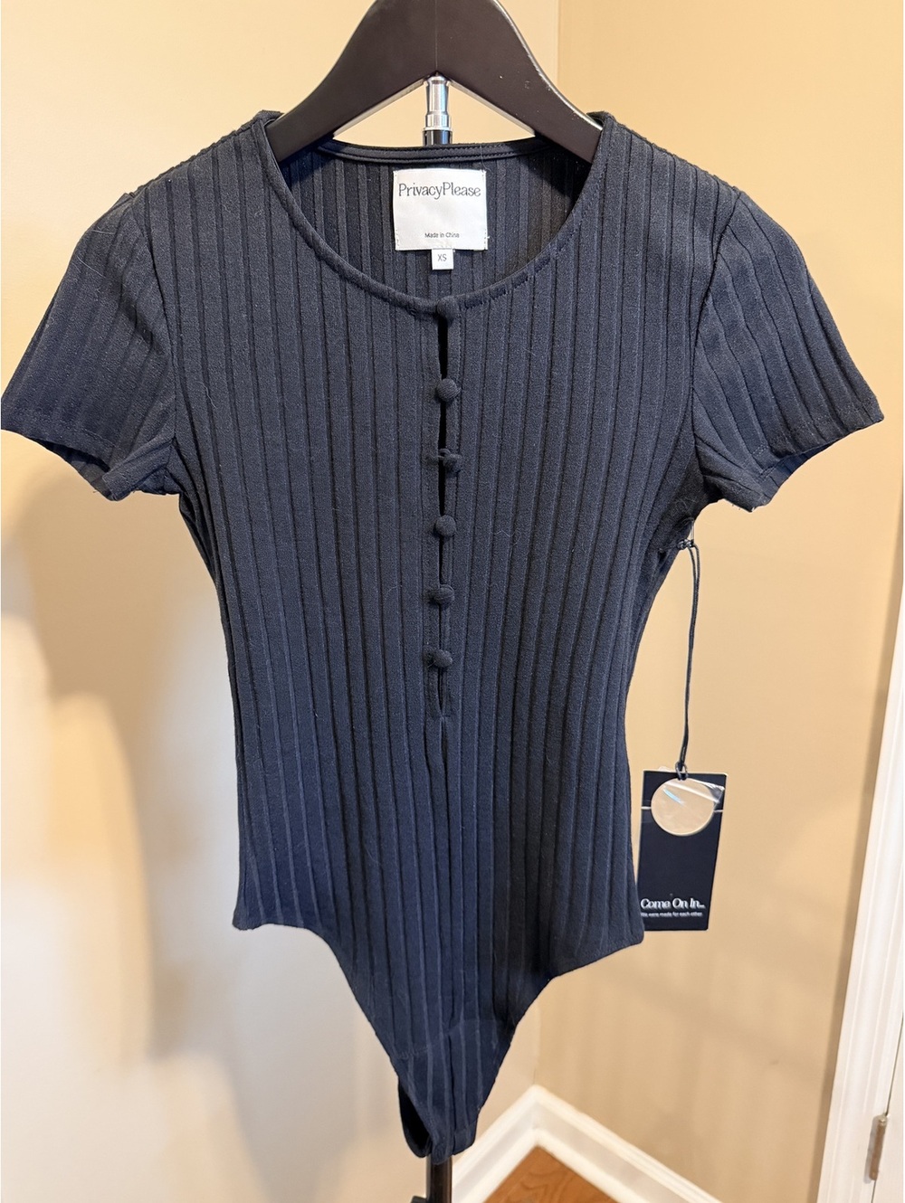 Privacy Please Charcoal Ribbed Cutout Bodysuit NWT Women XS